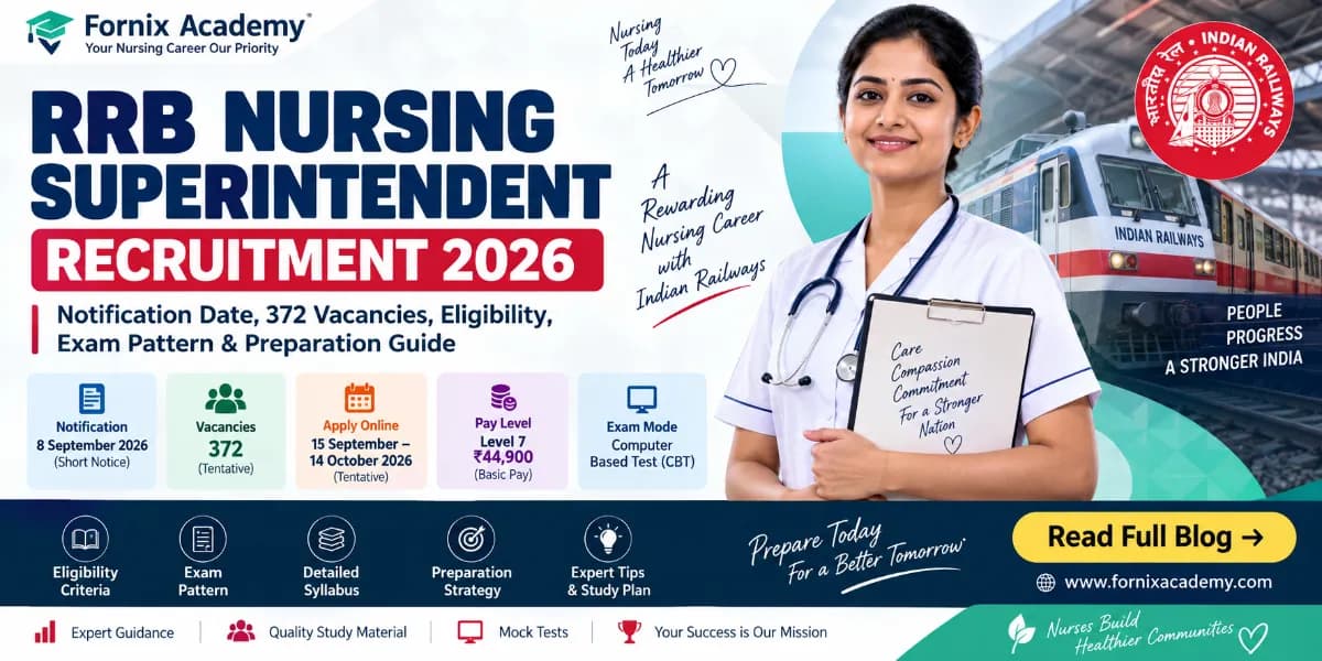 RRB Nursing Superintendent Recruitment 2026: Notification Date, 372 Vacancies, Eligibility, Exam Pattern & Preparation Guide